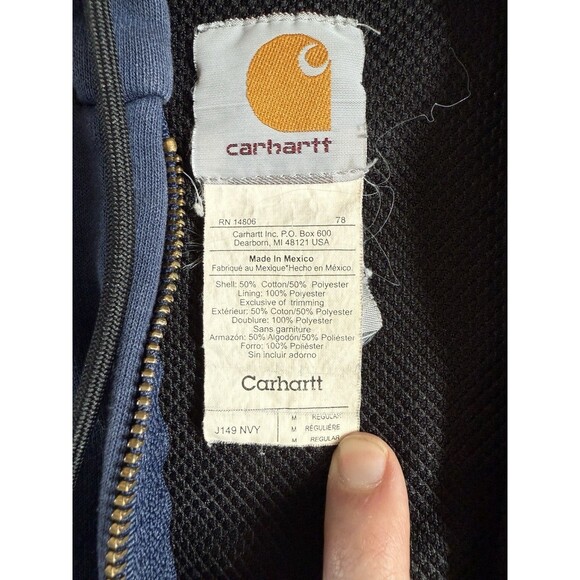 Carhartt Jacket Mens Medium Blue J149 NVY Jacket Thermal Work Lined Hooded - Picture 7 of 7